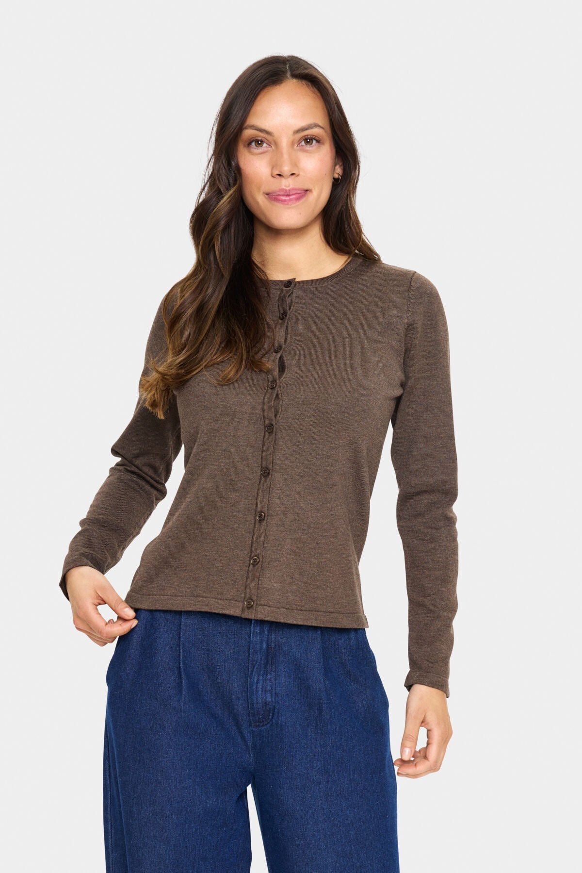 A8661, MilaSZ R-Neck Cardigan Major Brown Melange - 30500005