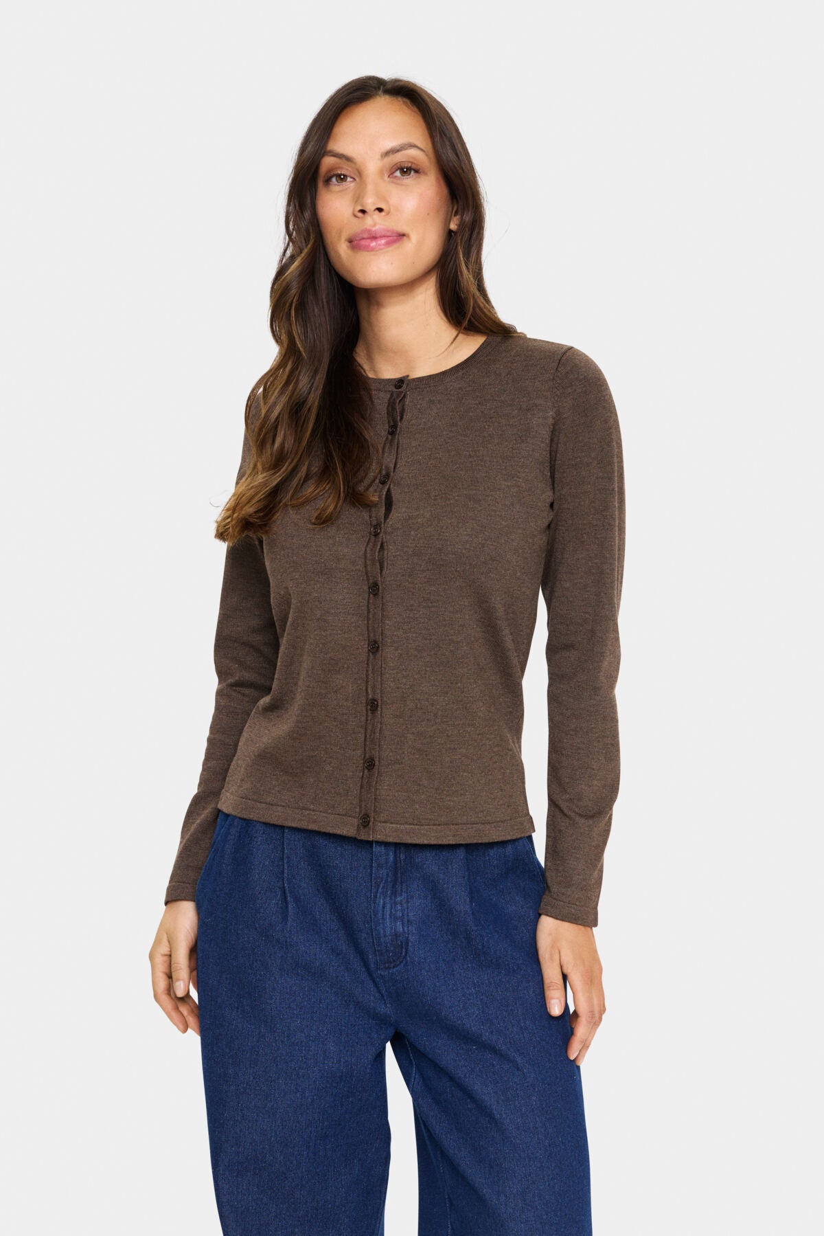 A8661, MilaSZ R-Neck Cardigan Major Brown Melange - 30500005
