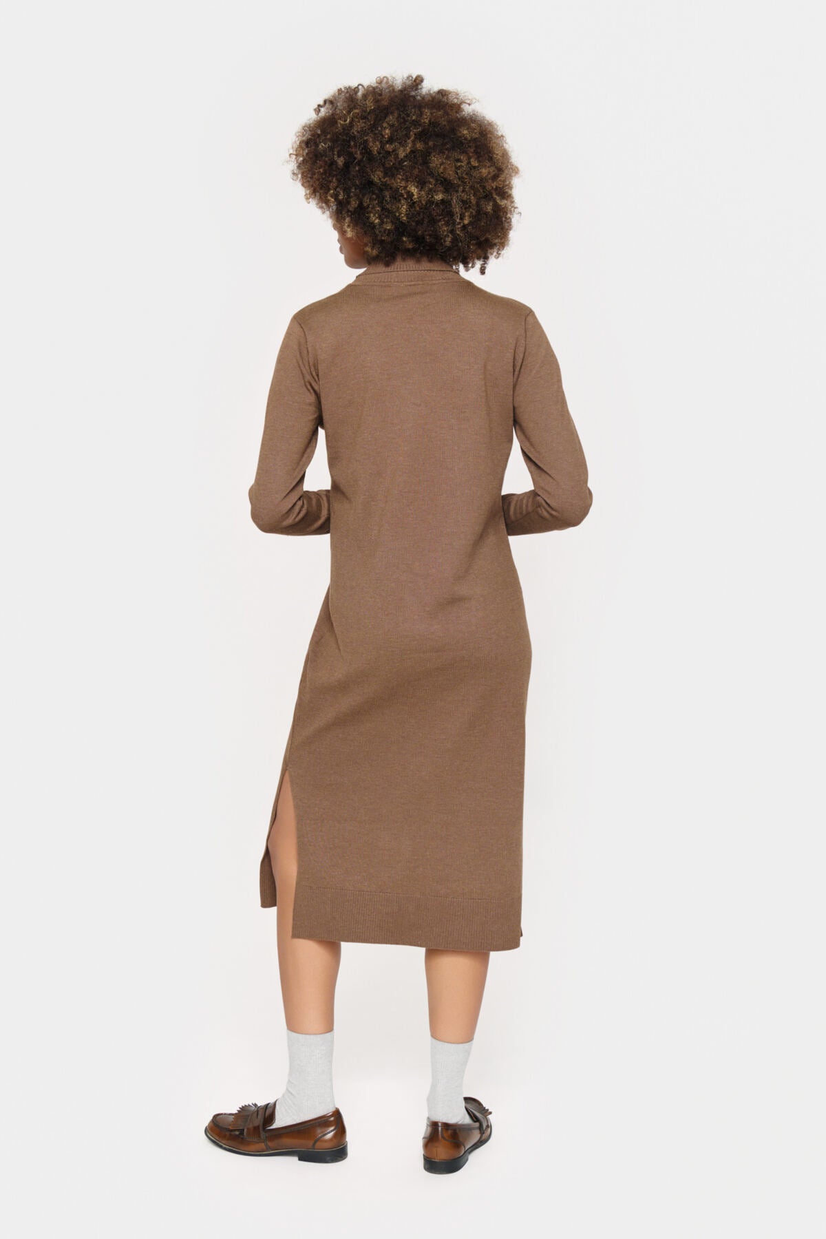 MilaSZ Roll Neck Long Dress Shitake Melange - 30511420