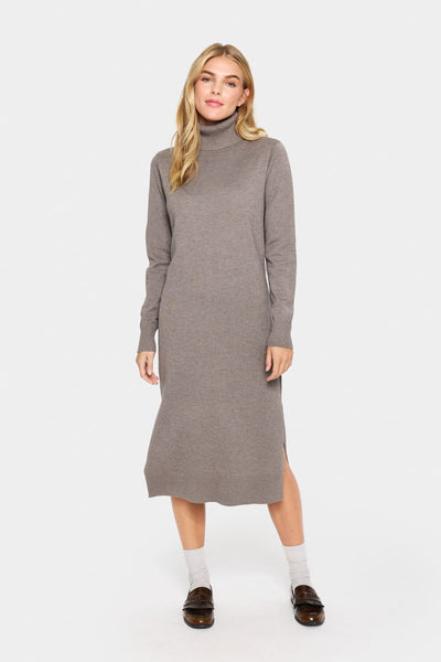 MilaSZ Roll Neck Long Dress Iron Melange - 30511420 Thumbnail
