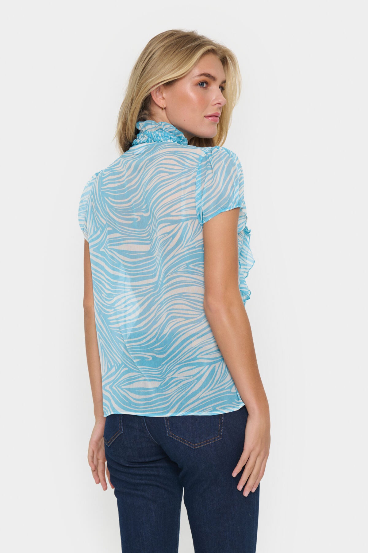 LiljaSZ Crinkle SS Shirt Blue Leaves Strokes - 30512464
