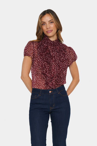 LiljaSZ Crinkle SS Shirt Windsor Wine Drea Dot - 30512464 Thumbnail