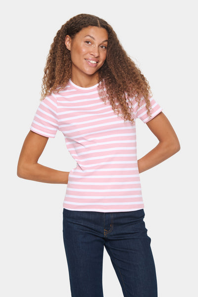 AsterSZ SS Stripe T-Shirt Pink Nectar White Stripe - 30513055 Thumbnail