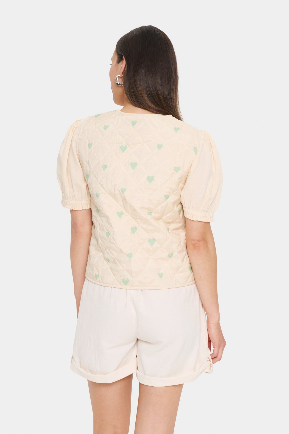 EvittaSZ Quilt Vest Creme Smoke Green Big Hearts - 30513571