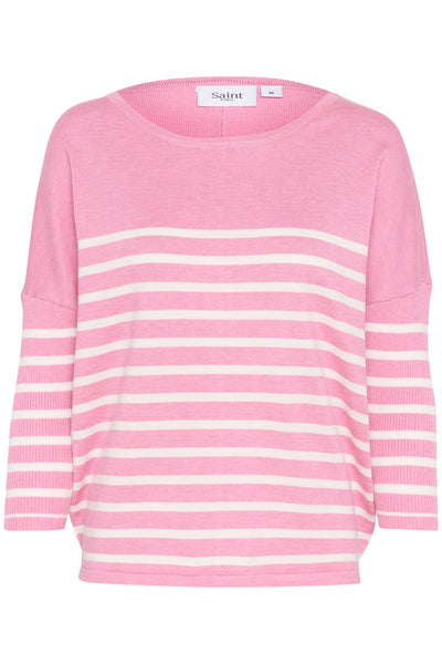 MilaSZ R-neck St. Pullover Sea Pink Mel/Ice Stripe - 30513769 Thumbnail