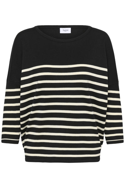 MilaSZ R-neck St. Pullover Black Seedpearl Stripe - 30453 - 30513769 Thumbnail