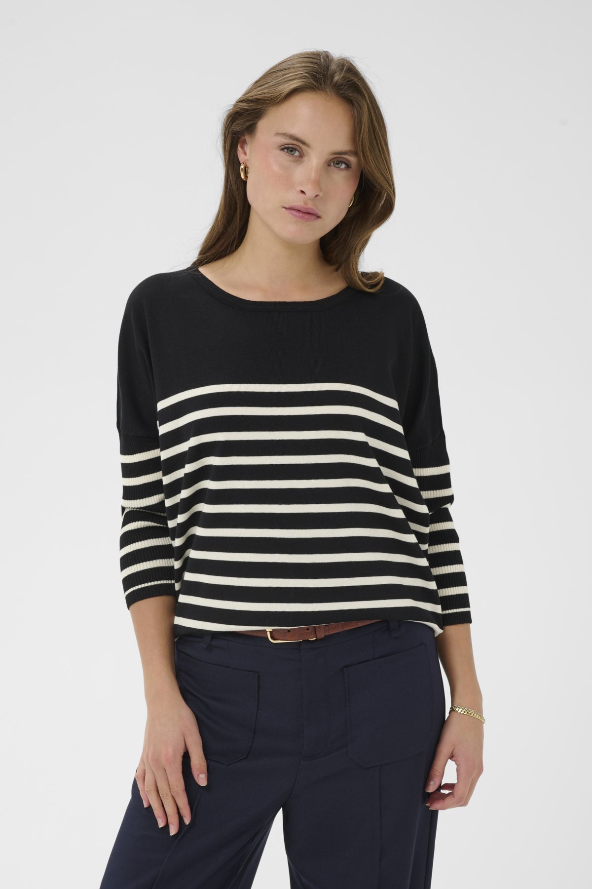 MilaSZ R-neck St. Pullover Black Seedpearl Stripe - 30453 - 30513769