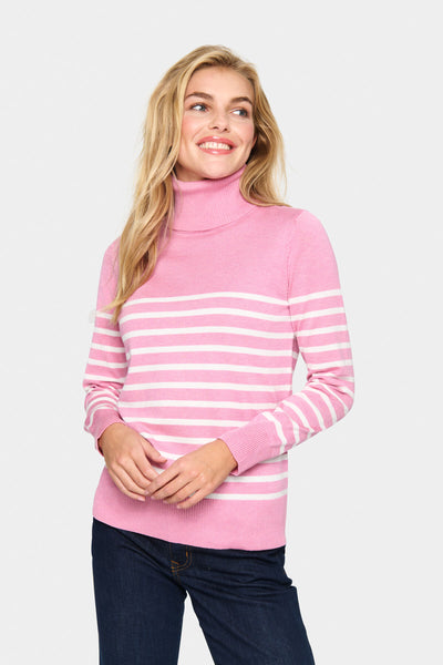 MilaSZ St. Rollneck Pullover Sea Pink Mel/Ice Stripe - 30513772 Thumbnail