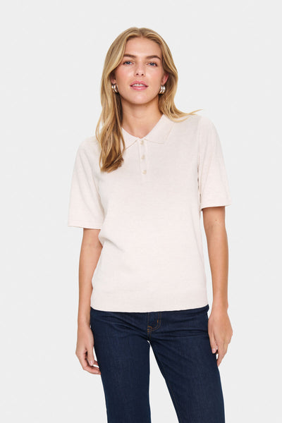MilaSZ Polo SS Pullover Fog Melange - 30513958 Thumbnail