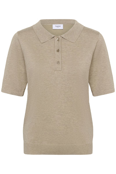 MilaSZ Polo SS Pullover Greige Melange - 1611091 - 30513958 Thumbnail