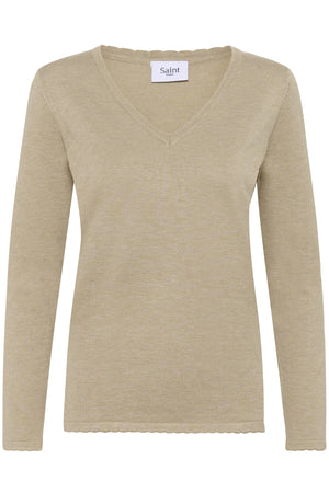 MilaSZ LS V-Neck Pullover Plaza Taupe Melange - 30513960