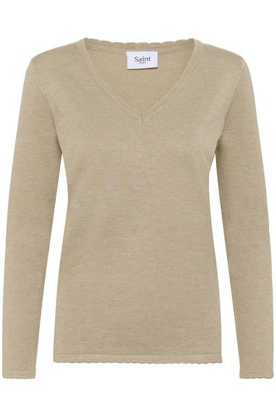 MilaSZ LS V-Neck Pullover Plaza Taupe Melange - 30513960 Thumbnail