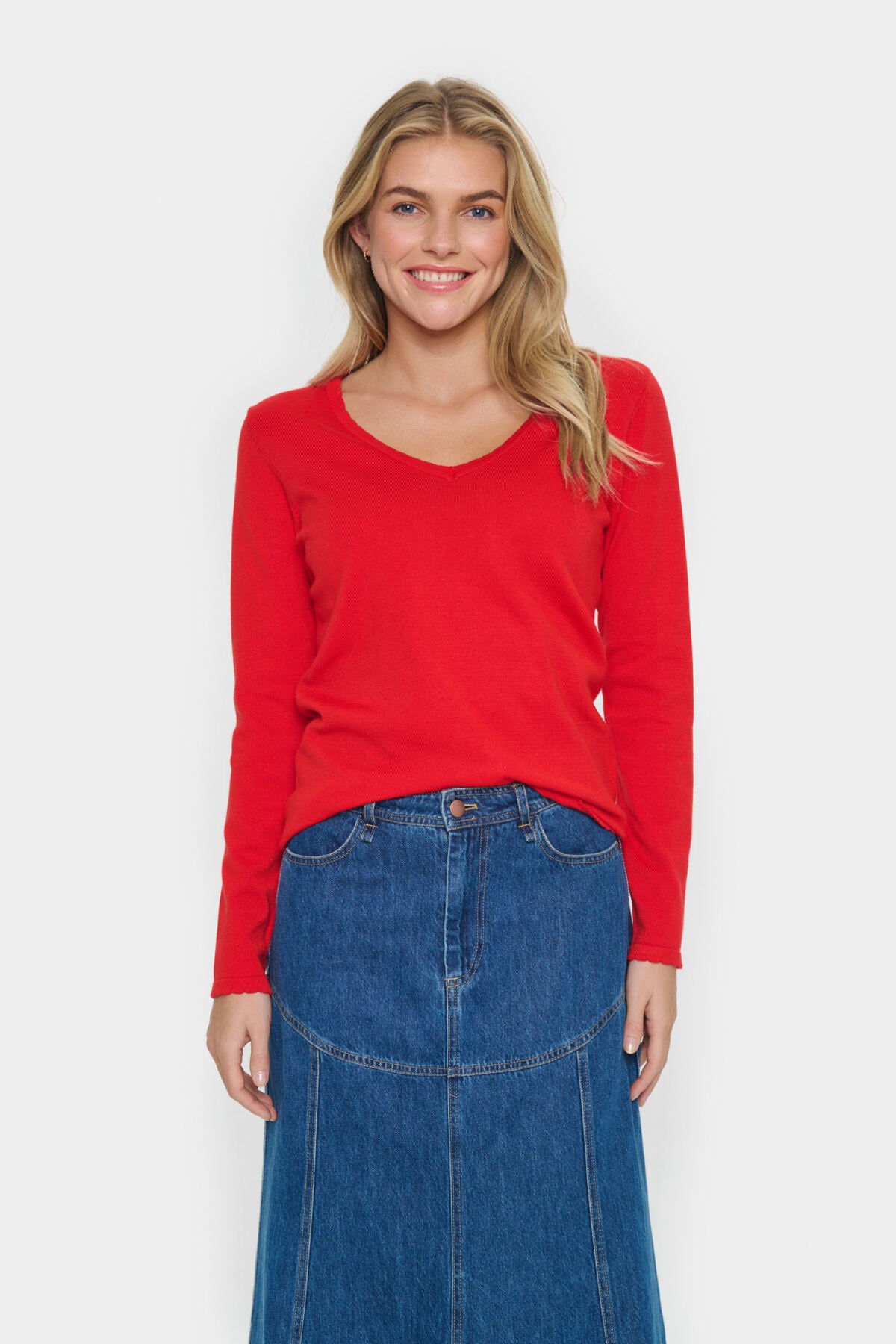 MilaSZ LS V-Neck Pullover Flame Scarlet - 30513960