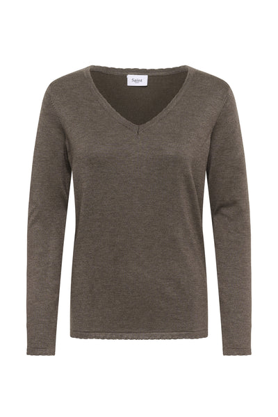 MilaSZ LS V-Neck Pullover Mink Melange - 1914301 - 30513960 Thumbnail