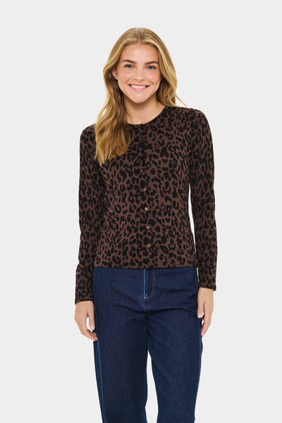 ZhilaSZ R-neck Cardigan Chocolate Brown Leopard - 30513973 Thumbnail