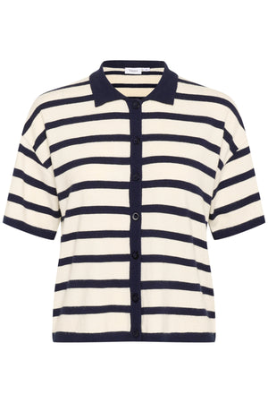 LikamSZ Striped Polo Cardigan Winter White Nightsky Stripe - 30514160