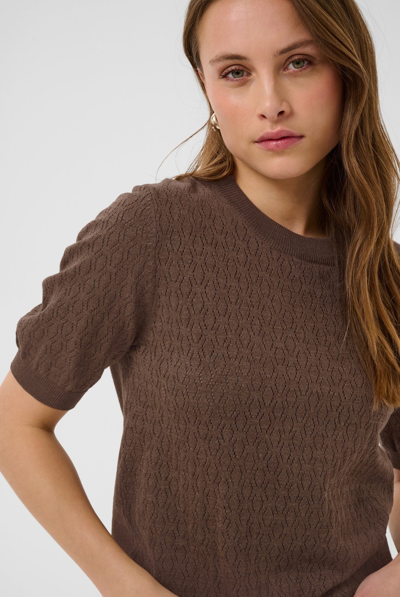 MilaSZ Pointelle SS Pullover Fondue Fudge Melange - 1912241 - 30514645