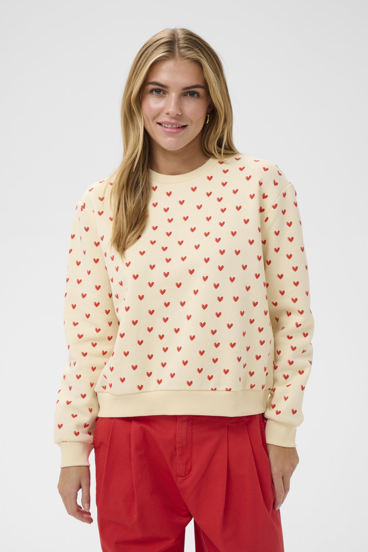 PammaSZ Sweatshirt Off White Red Sketched Hearts - 30514963