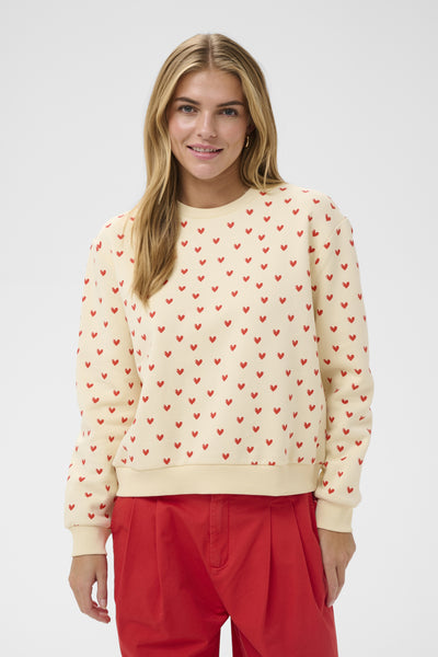 PammaSZ Sweatshirt Off White Red Sketched Hearts - 30514963 Thumbnail