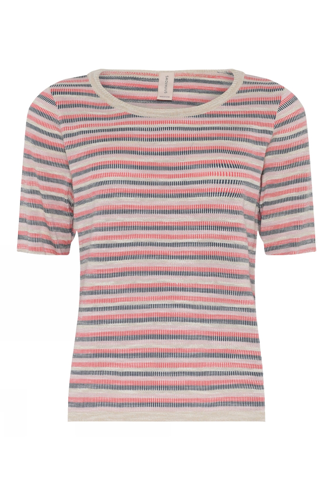 3873 Special striped o-neck T- Bark Beige