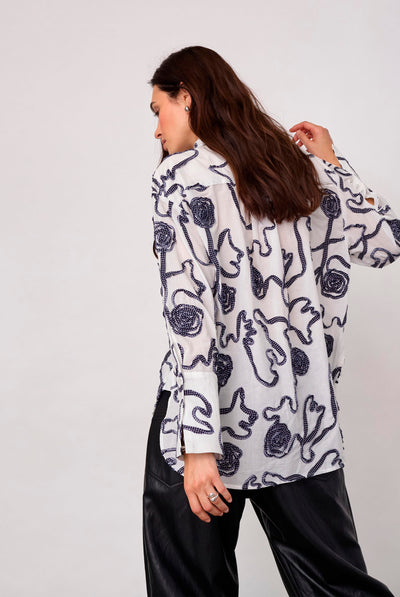 ElricCC Flower LS Shirt 40007-Navy - 500348 Thumbnail