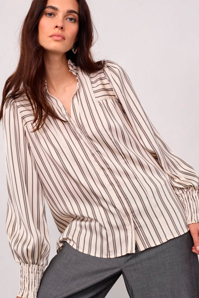 HellyCC Stripe V-Shirt 10002-Off-White - 500369 Thumbnail