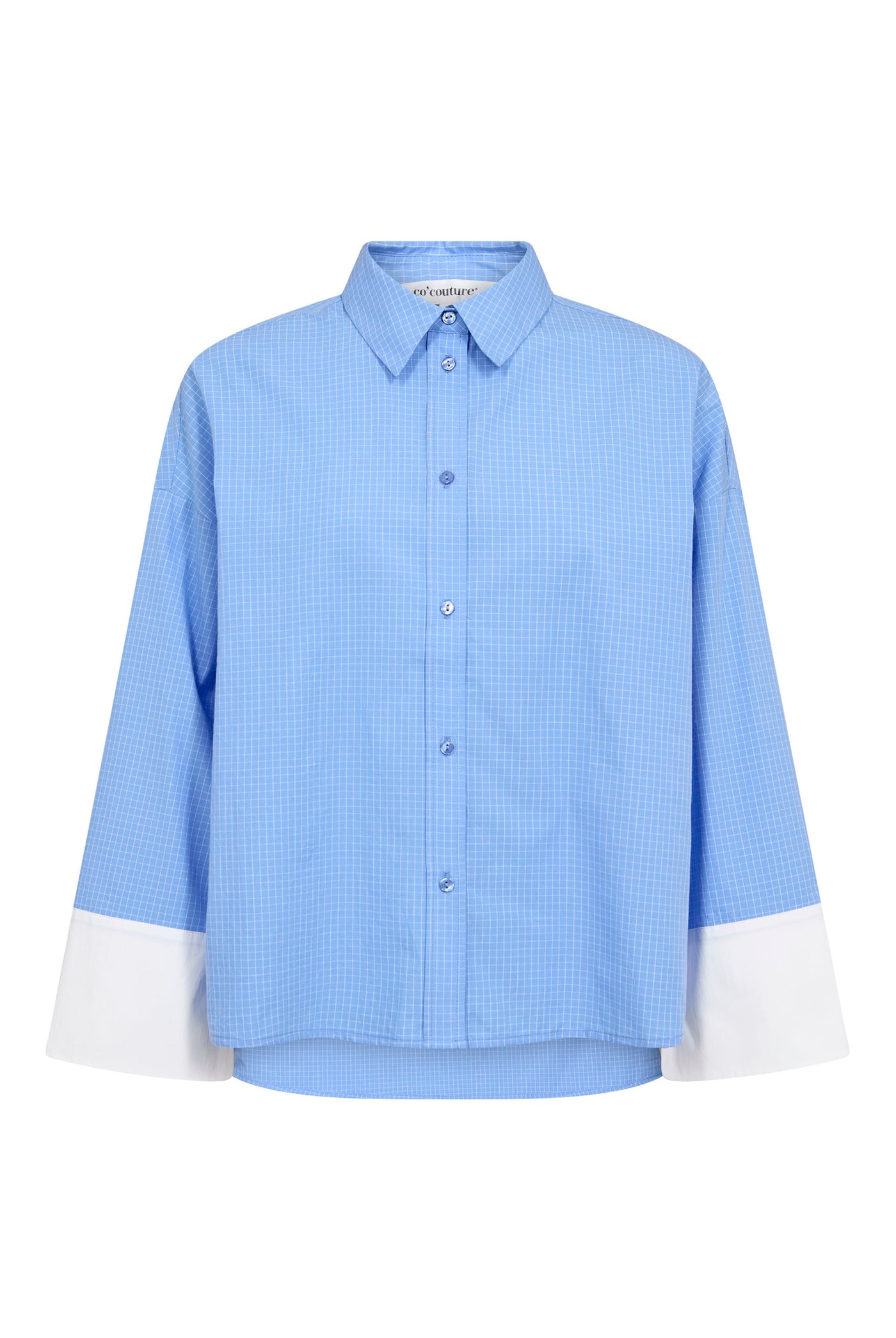 ElonaCC Check Cuff Shirt 40004-Pale Blue - 500349