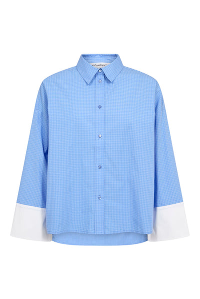 ElonaCC Check Cuff Shirt 40004-Pale Blue - 500349 Thumbnail