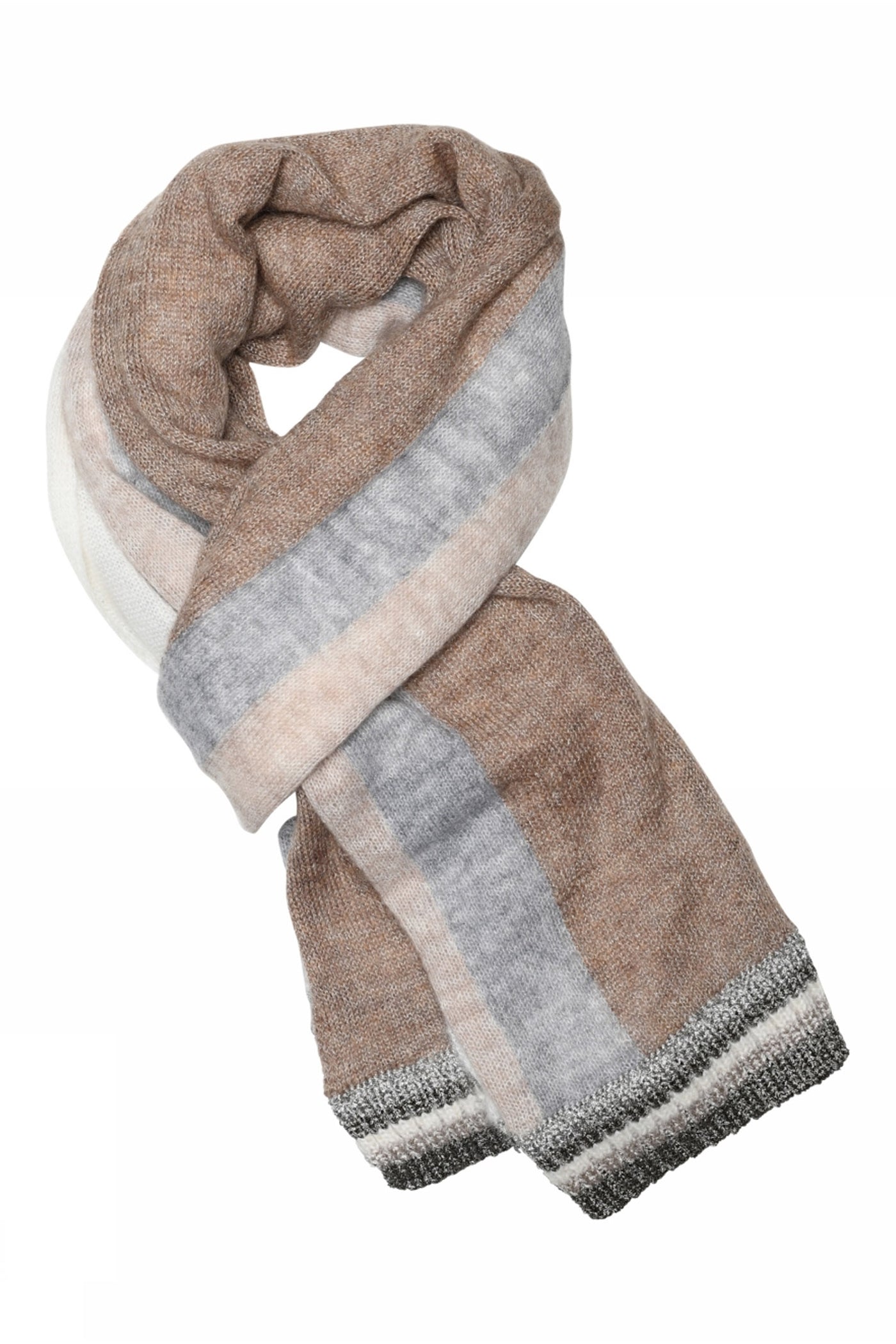 Etine, striped lurex scarf 1010-Off White - 58800/3582