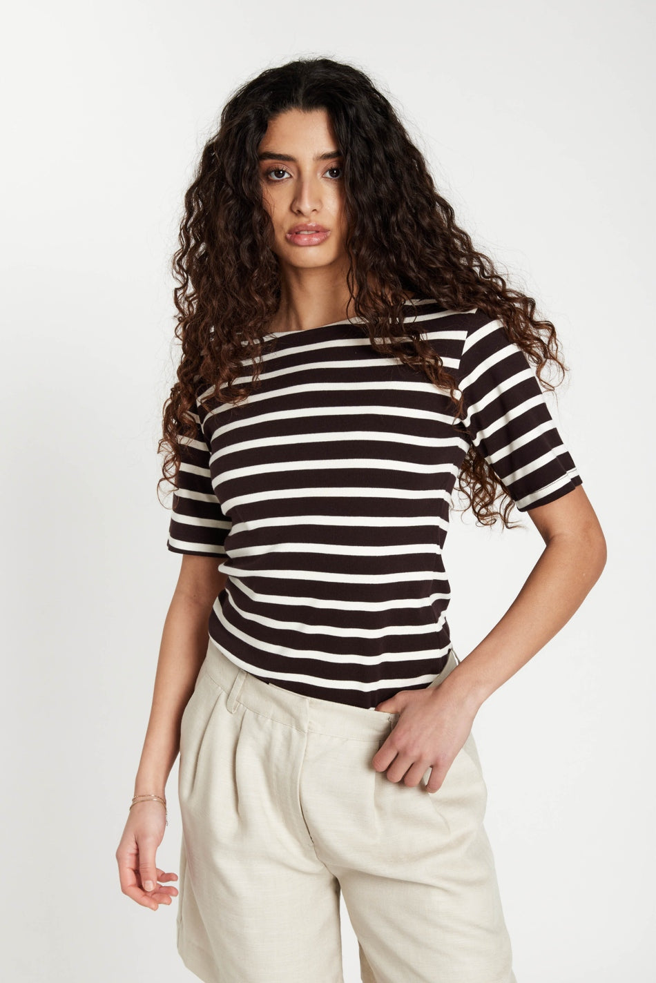 IguanuraBBBoat neck blouse BROWN STRIPE - BBW5042