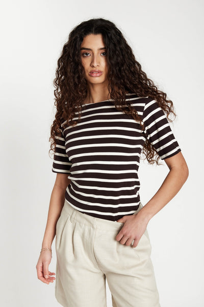 IguanuraBBBoat neck blouse BROWN STRIPE - BBW5042 Thumbnail