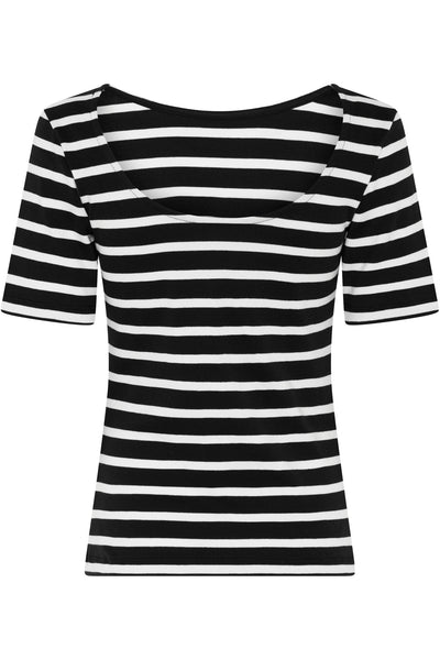 IguanuraBBBoat neck blouse Black / Creme stripe - BBW5042 Thumbnail
