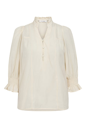 AilaCC Frill SS V-Blouse 11-Off white - 35866
