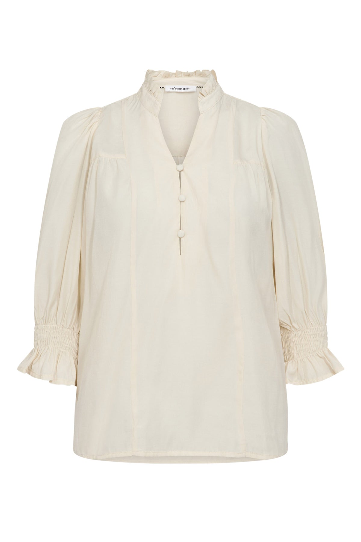 AilaCC Frill SS V-Blouse 11-Off white - 35866