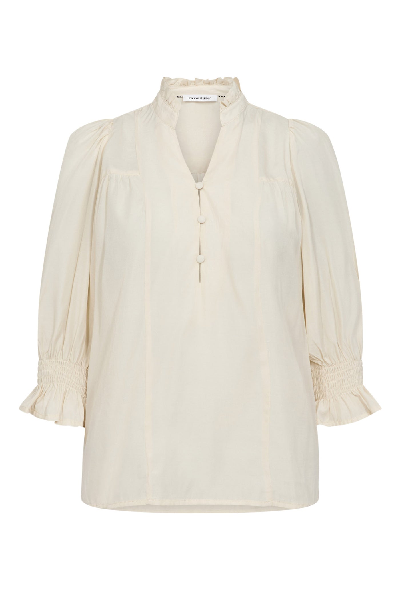 AilaCC Frill SS V-Blouse 11-Off white - 35866