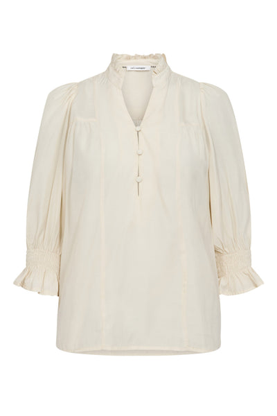 AilaCC Frill SS V-Blouse 11-Off white - 35866 Thumbnail