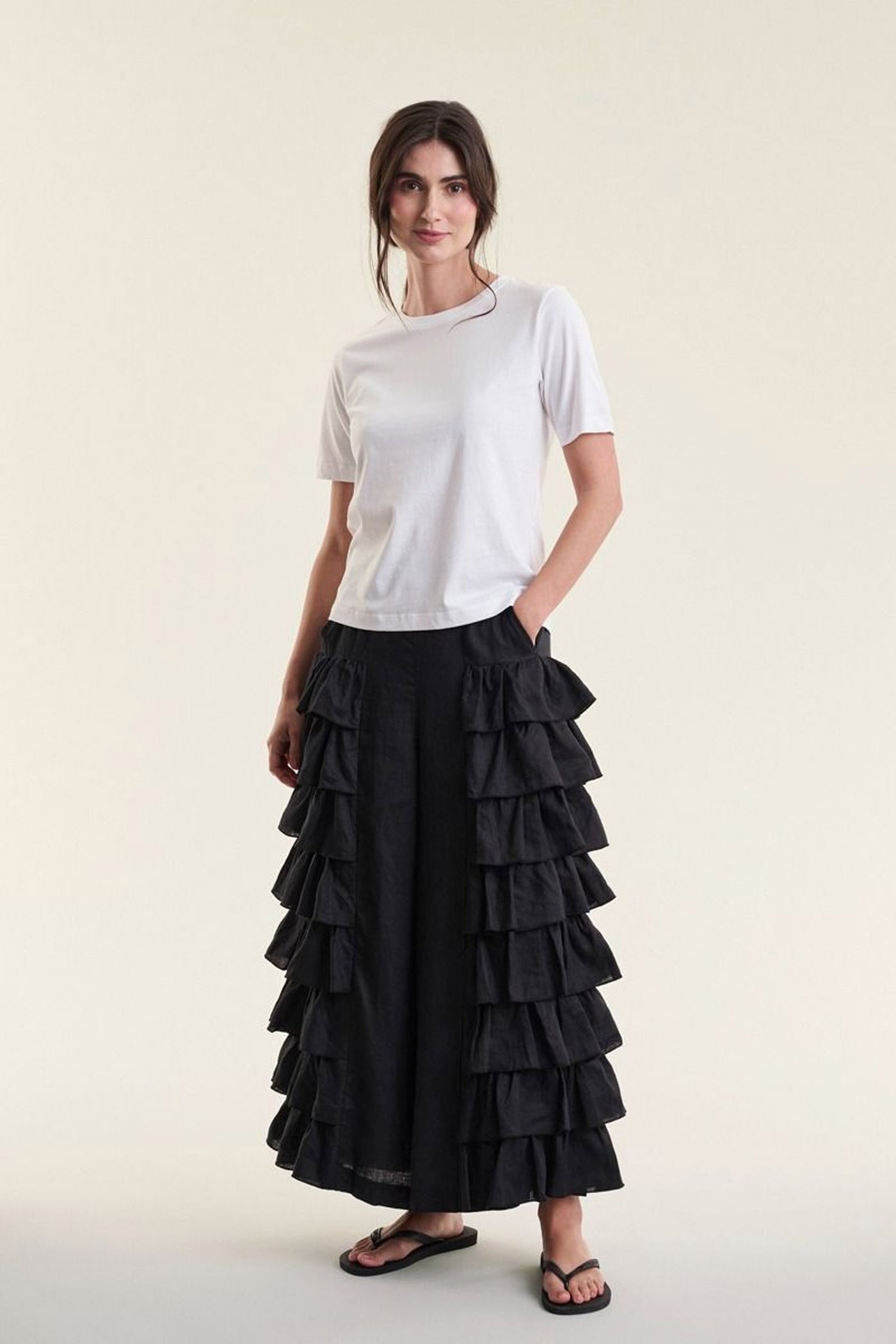 Airy linen flæsebukser Black - 263-2136-5763