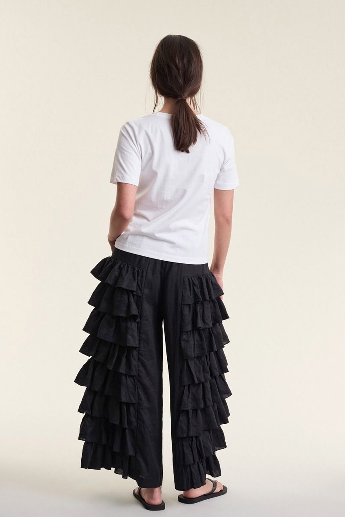 Airy linen flæsebukser Black - 263-2136-5763