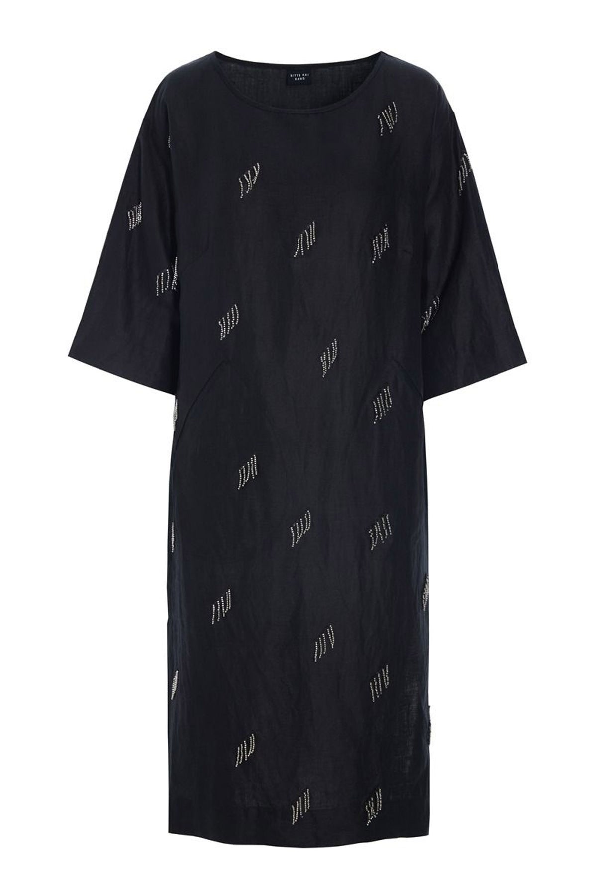 Airy linen kjole med perler Black - 263-2136-5757