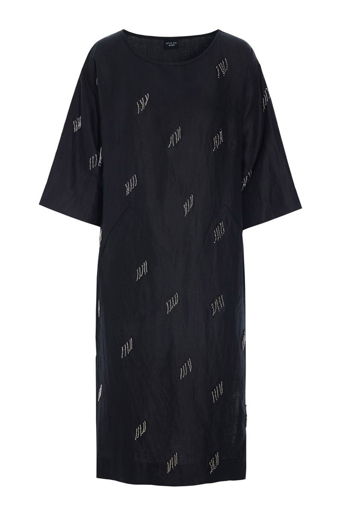 Airy linen kjole med perler Black - 263-2136-5757
