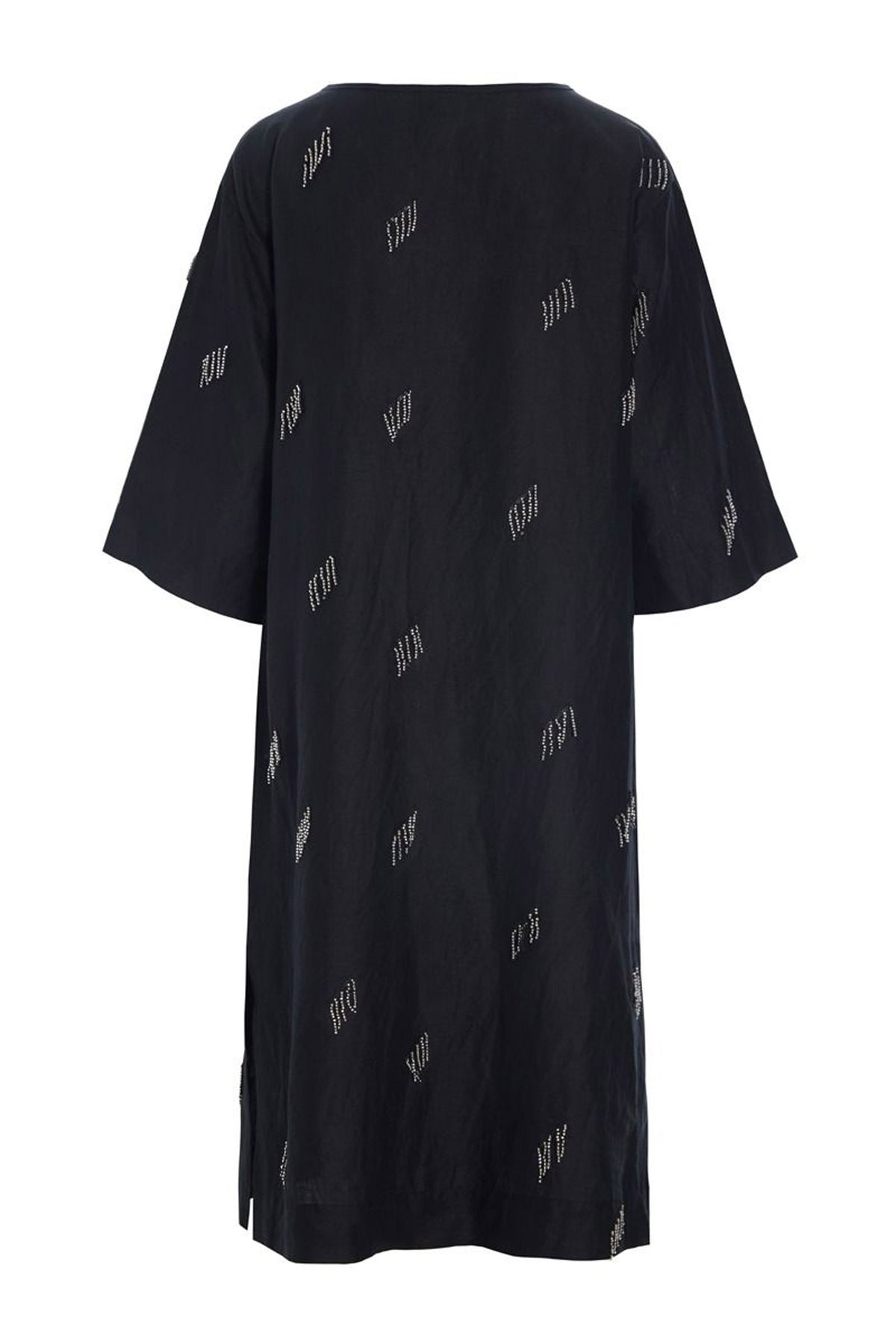 Airy linen kjole med perler Black - 263-2136-5757