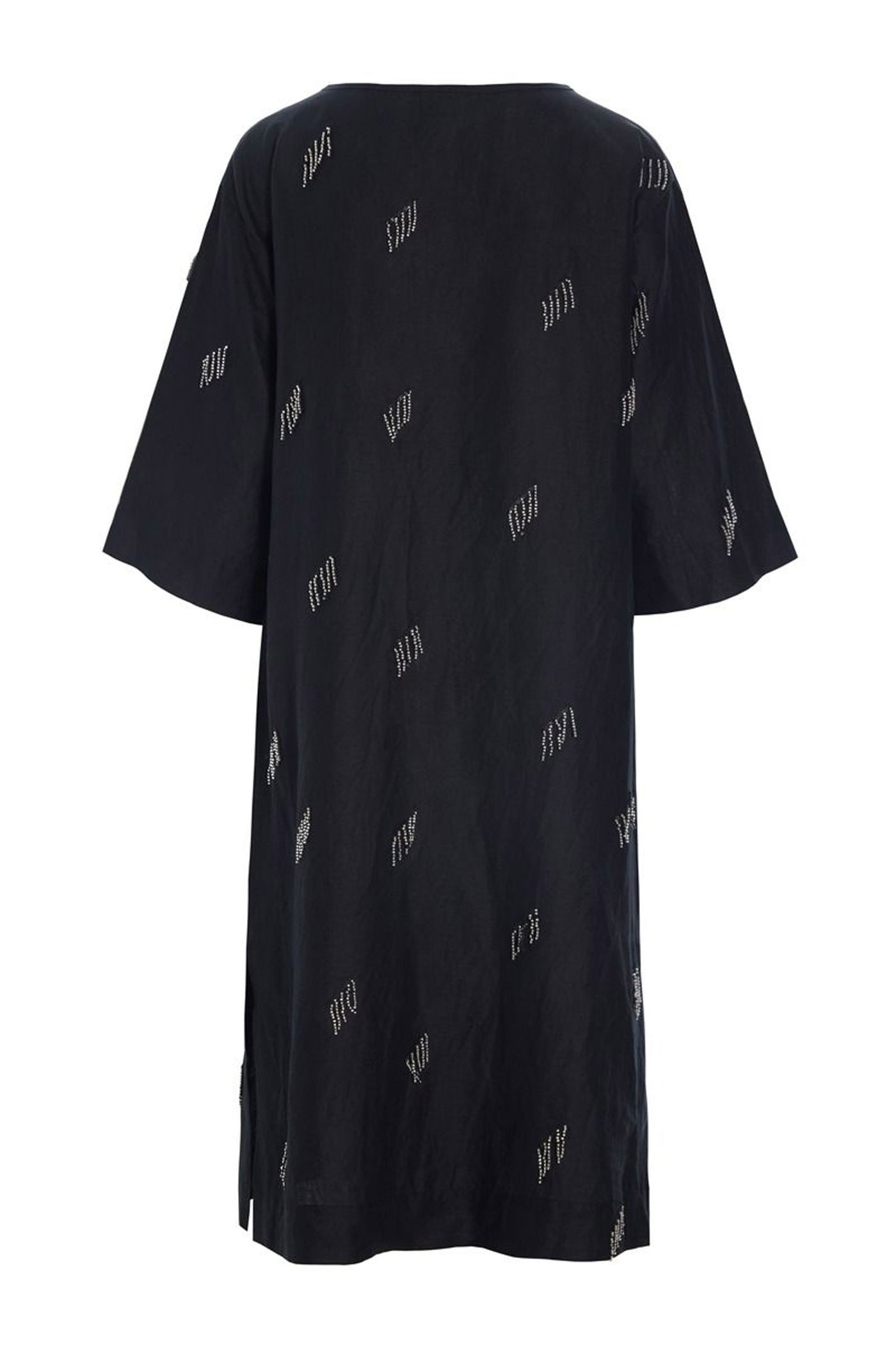 Airy linen kjole med perler Black - 263-2136-5757