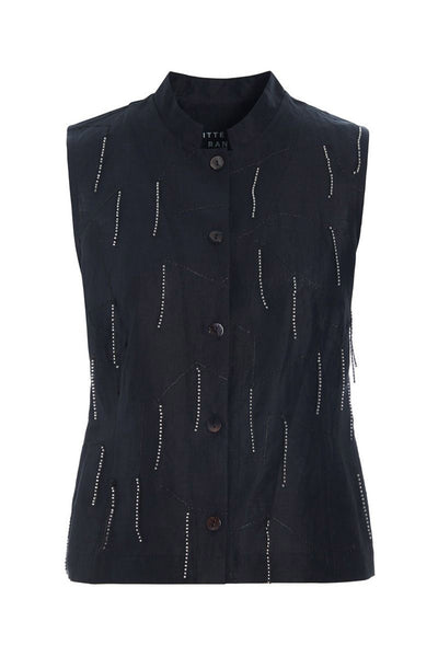 Airy linen vest med perler Black - 263-2136-5755 Thumbnail