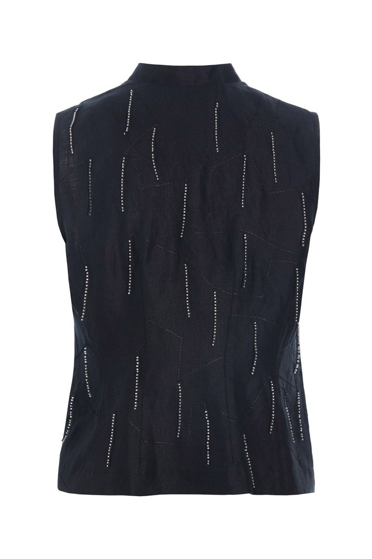 Airy linen vest med perler Black - 263-2136-5755