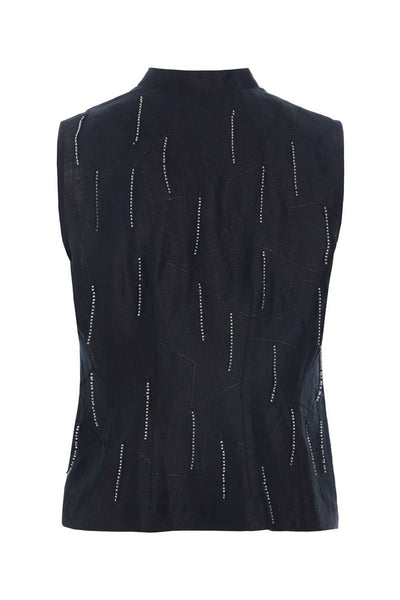 Airy linen vest med perler Black - 263-2136-5755 Thumbnail