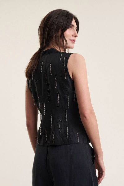 Airy linen vest med perler Black - 263-2136-5755 Thumbnail