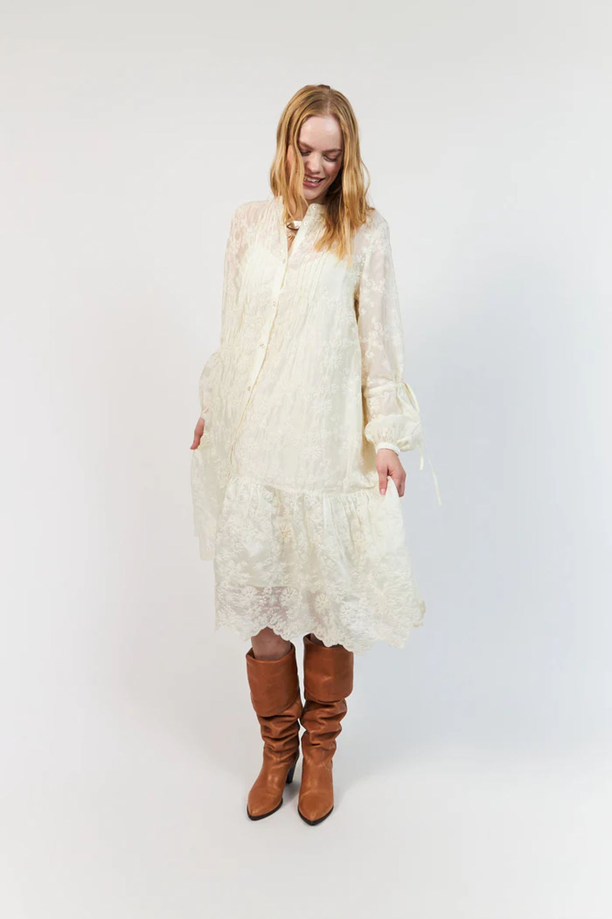 Alannall Maxi Dress Ls Creme - 26246-3010