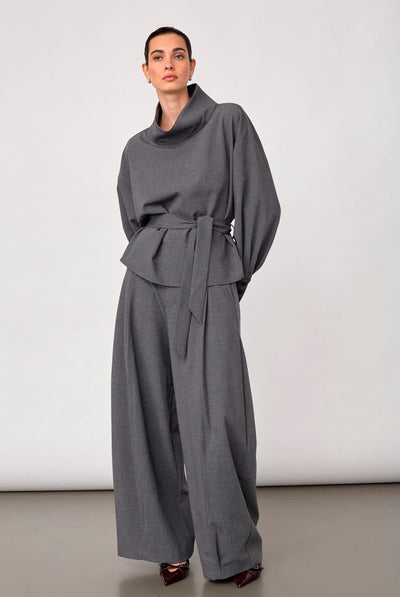 Priscillacc Funnel Neck Blouse Mid Grey - 500822 Thumbnail