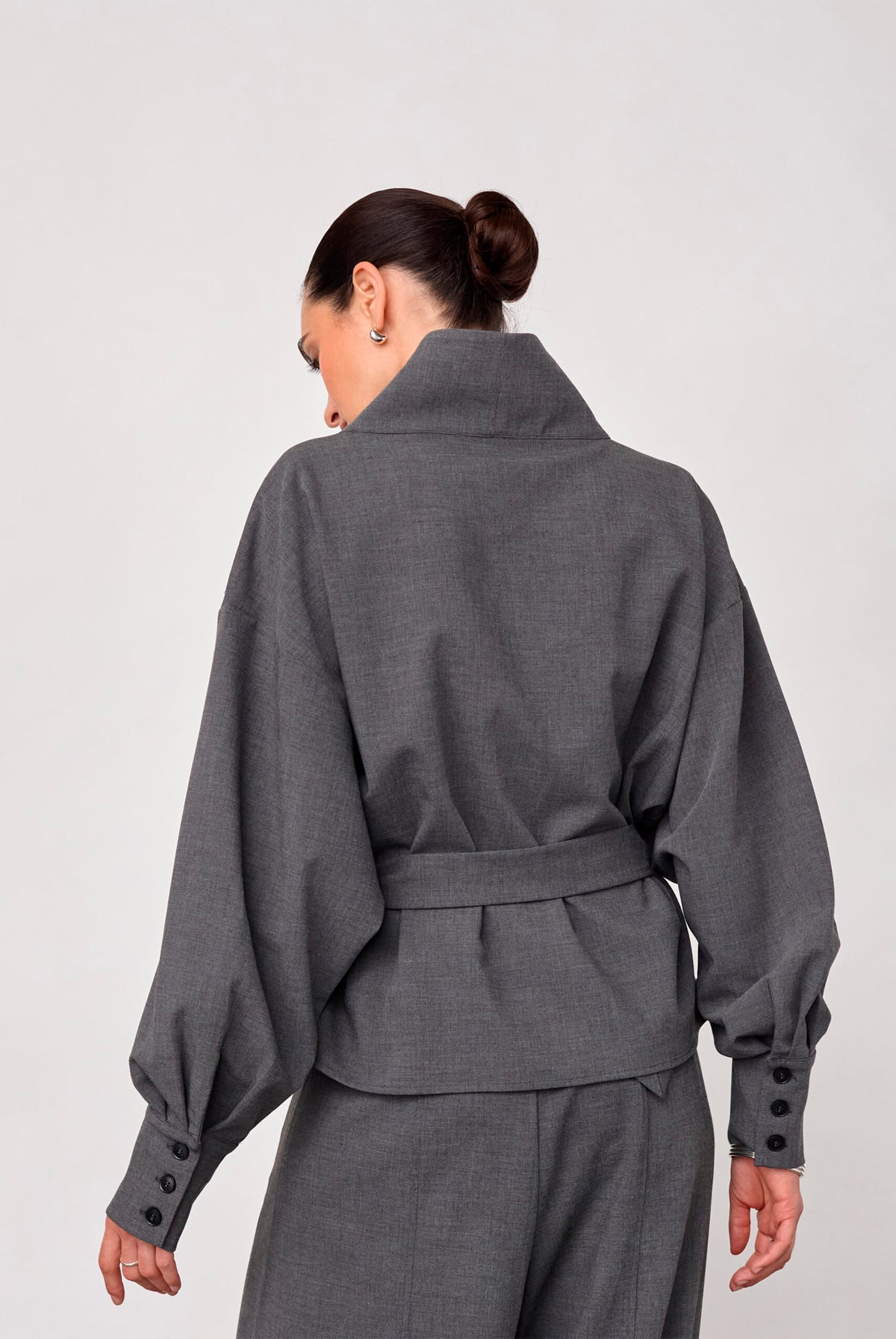 Priscillacc Funnel Neck Blouse Mid Grey - 500822