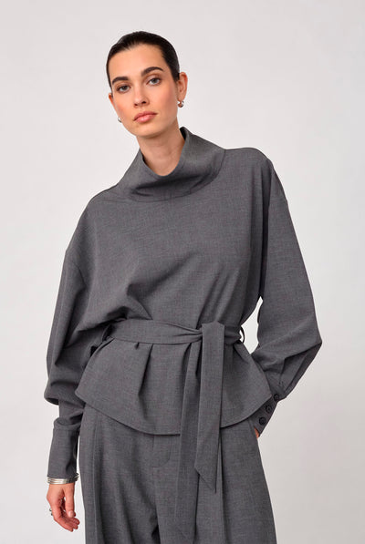 Priscillacc Funnel Neck Blouse Mid Grey - 500822 Thumbnail